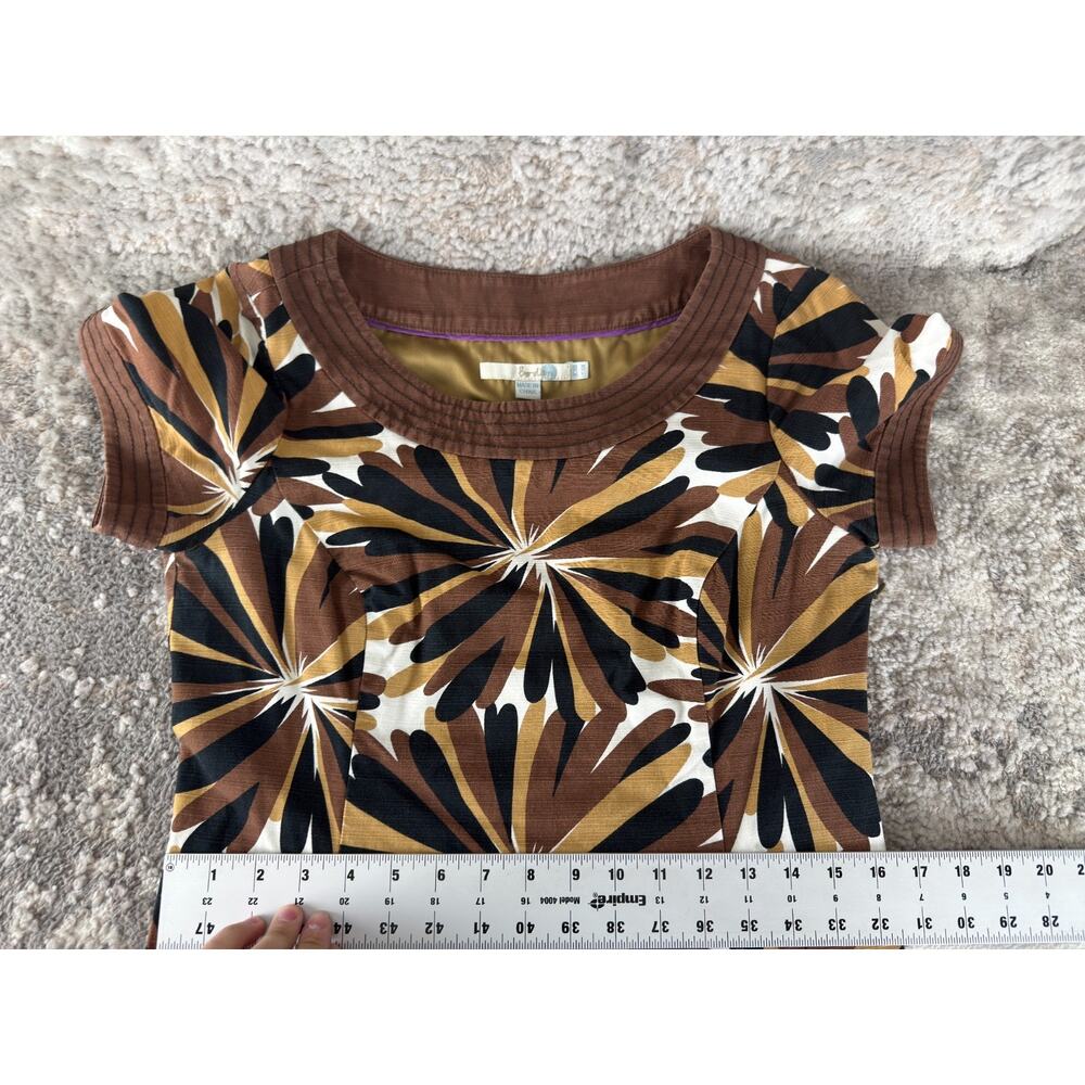 Boden Size 6 Floral Casual Sheath Mini Dress Brown Short Sleeve Zip Lined - Picture 5 of 8